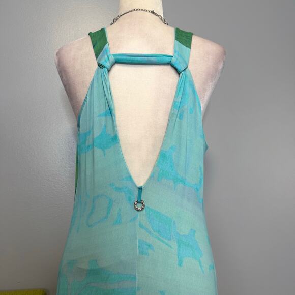 Save the Queen Blue Green Graphic Sleeveless Maxi Dress XXL - Picture 5 of 6